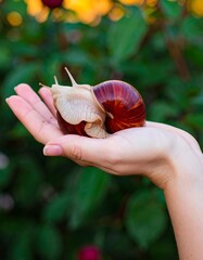Snail held in hand, vibrant colors