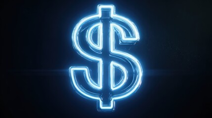 Fototapeta premium Bright Blue Neon Dollar Sign Symbol isolated on a transparent background money finance