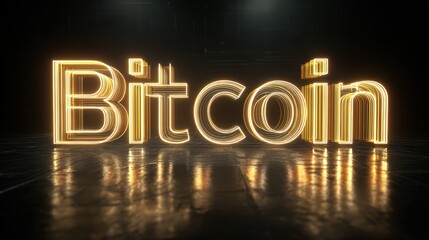 Bright Golden Neon Bitcoin Text Symbol isolated on a transparent background cryptocurrency 1