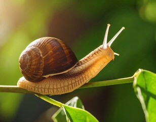 Snail on a branch in sunlight