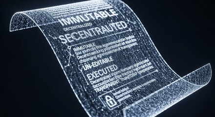 A transparent digital document displaying blockchain and security concepts in detail view