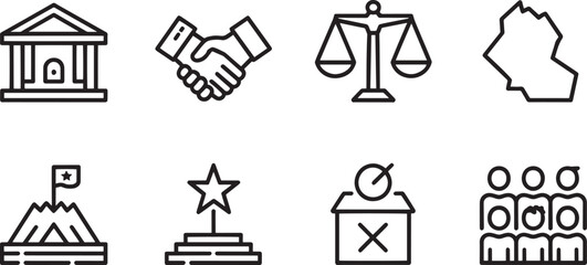 Governmental Symbols Set Building Handshake Scales Iraq Map Mountain Star People Icons