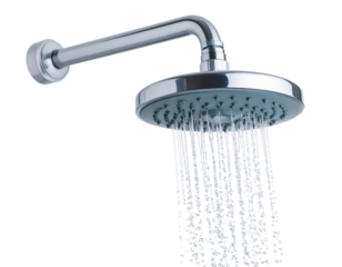 Modern Chrome Shower Head with Water Flow PNG