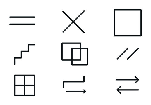 Geometric Line Icons. Outline icon set of linear geometric shapes: parallel lines, angular intersections,