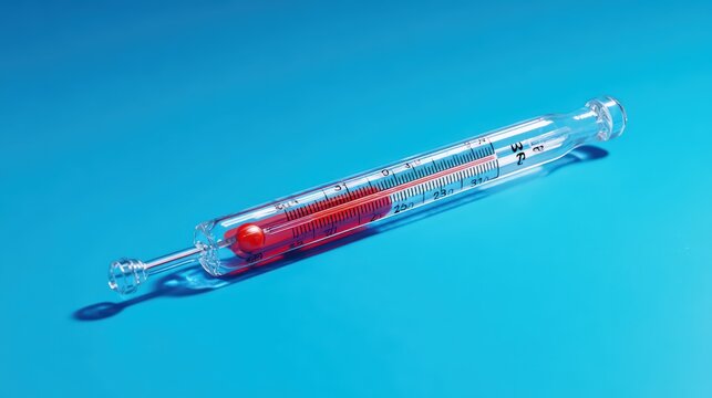 Classic Glass Thermometer Red Mercury Measurement Tool isolated on a transparent background