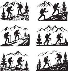 Hiking Silhouette Vector – Outdoor Adventure Illustration

Hiker Silhouette Vector Bundle – Mountain and Trail Design

Hiking Vector Illustration – Backpacking and Nature Silhouette Set
