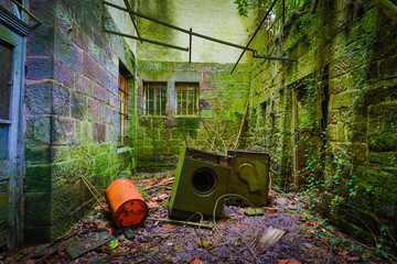 old washing machines in the backyard