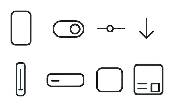 Abstract UI Icons. Outline icon set of abstract UI elements: button outline, toggle icon, slider line,