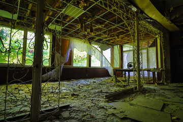Dinner Room in an abandoned retro Hotel