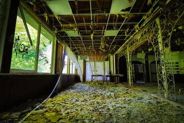 Dinner Room in an abandoned retro Hotel