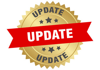 Obraz premium update. update round red and gold label isolated on transparent background