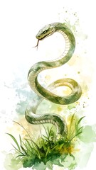Snake in Grass Watercolor