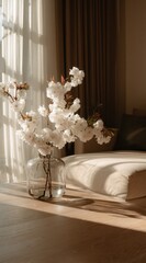 Spring blossoms in sunlit room