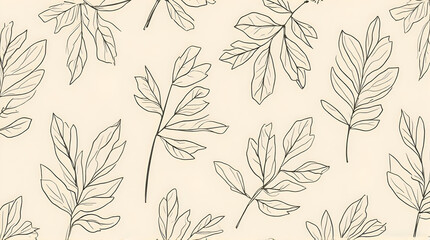 Fototapeta premium Leaf Branch Pattern Beige Background Line Art