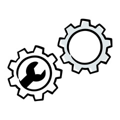 Build and Deploy Process Icon with Gears and Tools