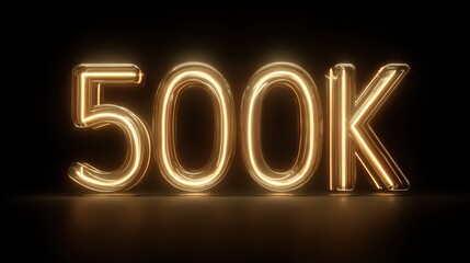 Glowing Golden Neon Number 500 K Symbol isolated on a transparent background 500k