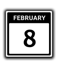black calendar icon February month date 8
