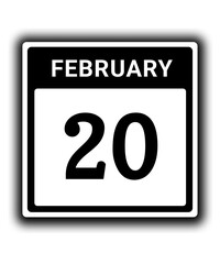 black calendar icon February month date 20