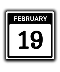 black calendar icon February month date 19