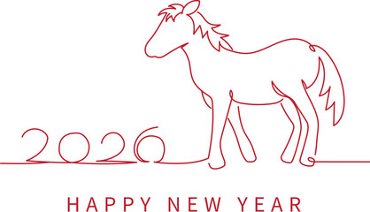 年賀状2026午年・馬の線画（縦）