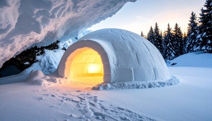 Snow igloo in snowy landscape