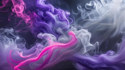Fototapeta premium Liquid smoke gradient, violet to silver with streaks of neon pink, swirling in zero gravity