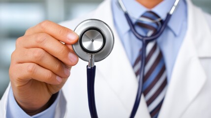 Medical professional holding stethoscope hospital setting portrait photography clinical environment close-up view healthcare concept