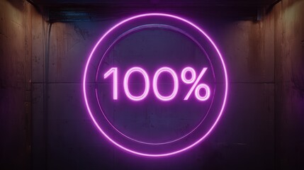Glowing Purple Neon Sign One Hundred Percent in Circular Frame isolated on a transparent background 1