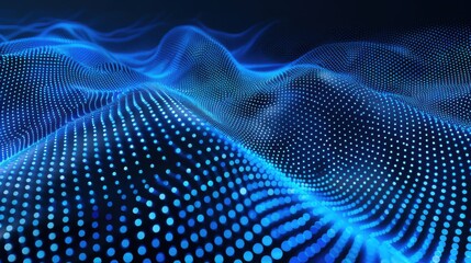 Blue Neon Grid: Abstract Digital Data Flow in a High-Tech Future Space