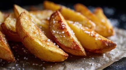 Baked potato wedges with paprika seasoning, appetizing food imagery ideal for gourmet branding and menu design