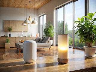 Modern smart home devices in a stylish living room interior design