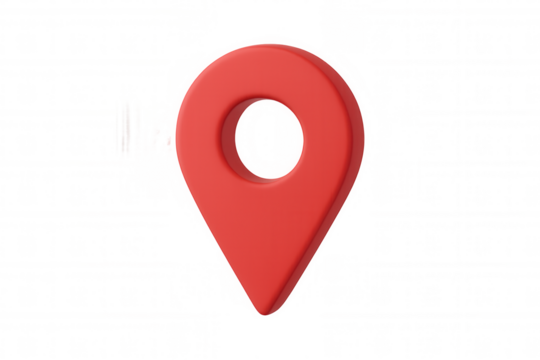 Red location pin pointing a specific spot on a transparent background, ideal for indicating places on maps or highlighting locations