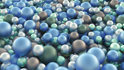 Background 3D illustration of pearl balls in cold tones.