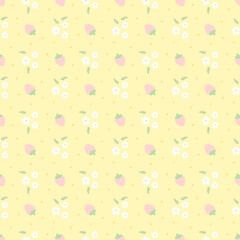 seamless pattern with strawberry and flowers 