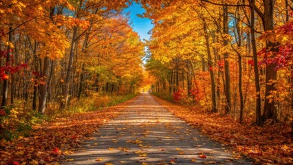 Vibrant autumn forest road in full fall color