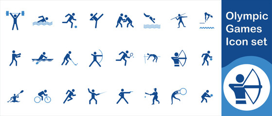 Olympic Games icon set, color, line, exercise, summer, Paris, leisure, lifestyle, outdoor, handball, beach, curling, jump, hockey, image, symbol, basketball, elements and more