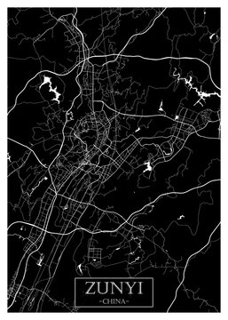 Zunyi China City Street Map. abstract city banner, colorful urban paint, abstract watercolor, downtown