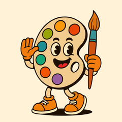 Colorful watercolor palette mascot. Vector illustration.