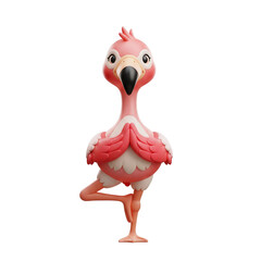 The Adorable Pink Flamingo Performs Yoga Position on a Transparent Background