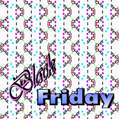 Fototapeta premium A creative abstract Black Friday design featuring flowing organic shapes, bold gradient colors, and multicolored spheres, combined with elegant typography, symbolizing energy and modern style.