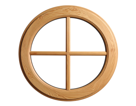 Rustic Circular Wooden Window Frame Isolated on White PNG - Powered by Adobe