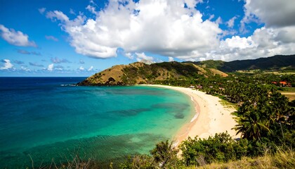Fototapeta premium Panoramic view of a tropical beach with turquoise water.