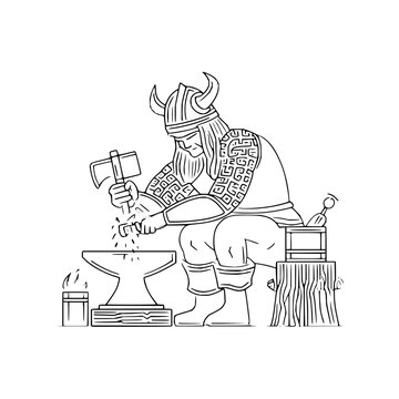 viking blacksmith forging metal on anvil clip art preview