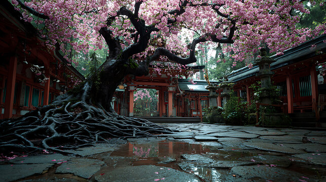 Beautiful japan cherry blossom tree scenic view landscape wallpaper background hd quality aesthetic 4k nature art