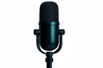 Dark green metallic studio microphone isolated on transparent background, ready for podcasting or audio recording
