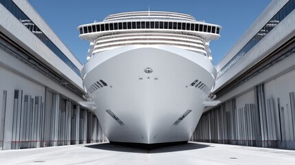 Cruise ship launch event shipyard image showcase modern environment front view nautical innovation