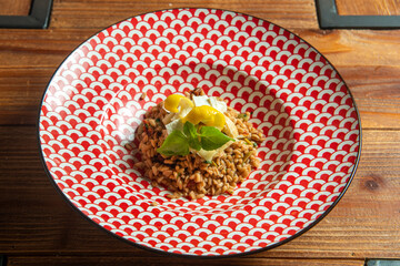 Fresh Mediterranean Greek Farro Salad with Olives, Tomatoes, Carrots, Feta Cheese and Farro, Asparagus and Artichokes