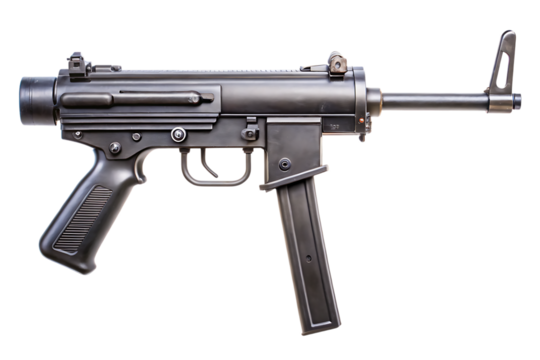 Military Submachine Gun – Isolated on White Background – PNG – GENERATIVE AI