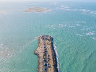 Aerial drone view of Danushkodi in Rameswaram, Tamil Nadu, India.