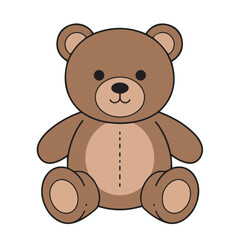 Vector illustration of a cute brown teddy bear with a stitched belly, large eyes, and a friendly expression, symbolizing comfort, childhood, and companionship